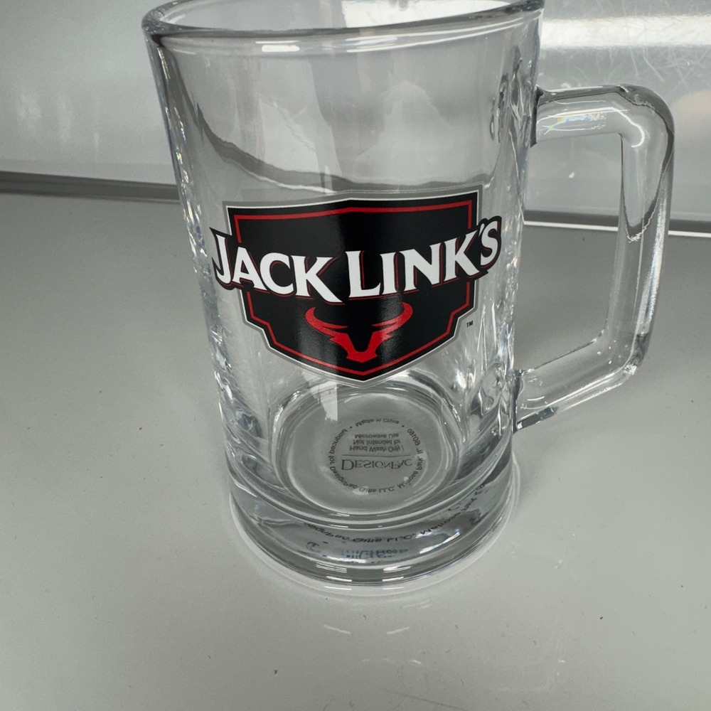 Jack Links Beer Mug Glass Large‎ Handle Clear Collectible Drinkware